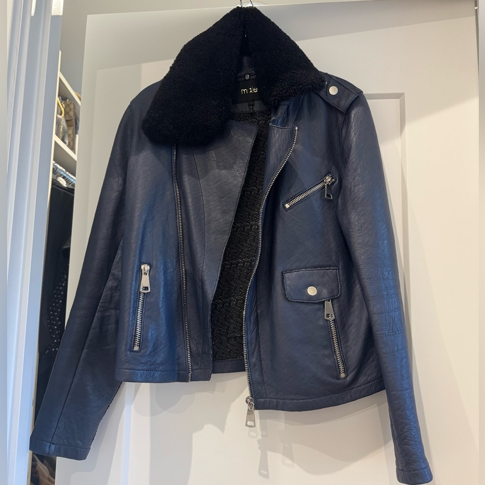 Navy Maje leather jacket